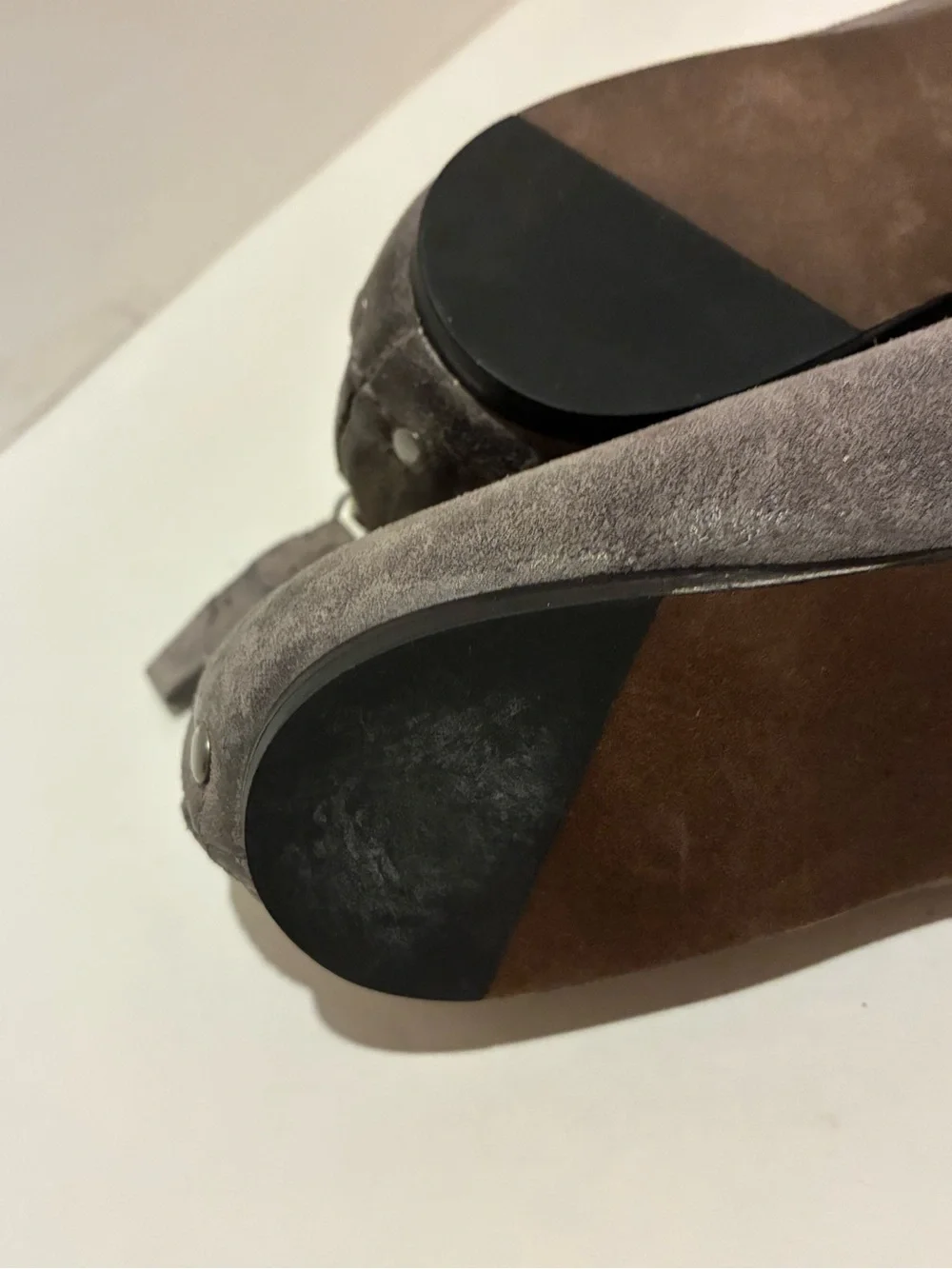 Vera Wang grey brushed suede ballet flats. Back zip. Sz 6.